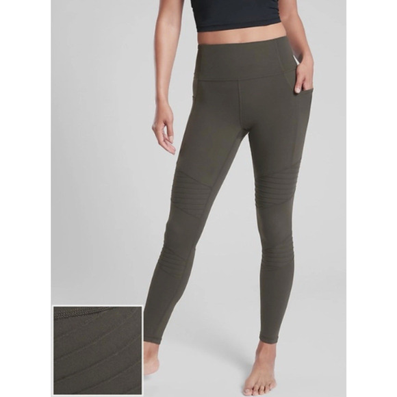 Athleta Pants - Athleta Inclination Moto Tight Olive Green Leggings Sz M Womens Athletic Ribbed